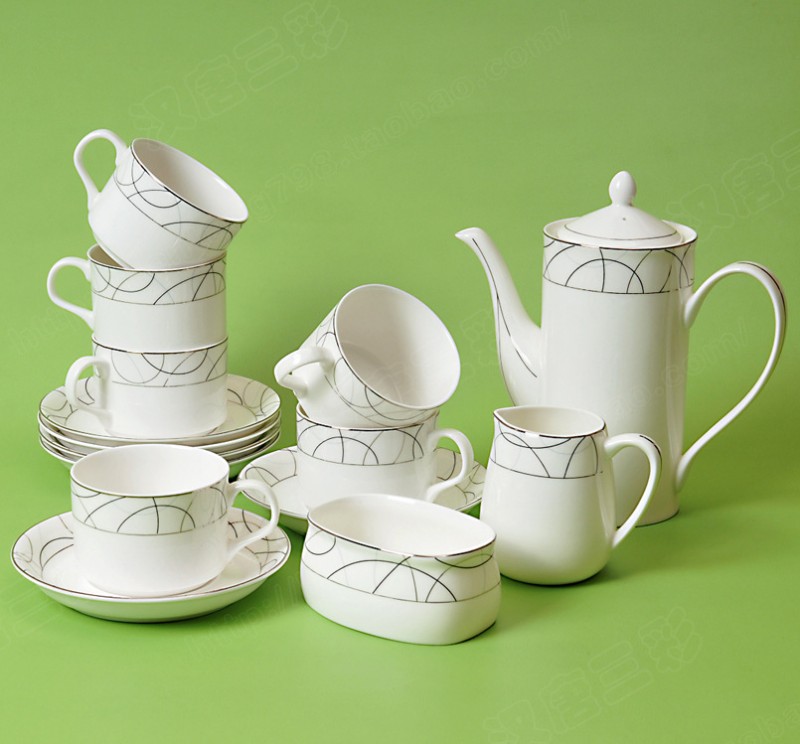 新款咖啡壺15頭咖啡具套裝  高檔茶具糖缸奶缸 正品骨質瓷批發・進口・工廠・代買・代購