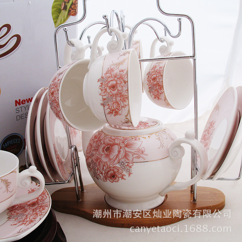 高檔陶瓷禮品骨瓷咖啡具 咖啡壺套裝 陶瓷茶具茶壺13頭工廠,批發,進口,代購