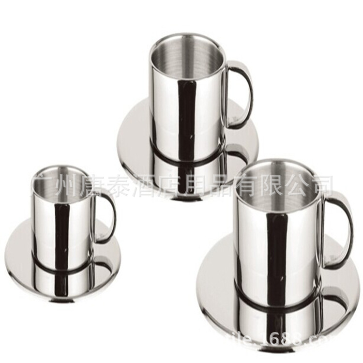 供應不銹鋼雙層保溫咖啡杯 直身咖啡杯帶咖啡碟套裝KSP-9105工廠,批發,進口,代購