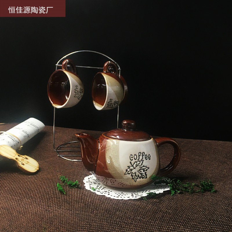 創意大麻葉色釉咖啡具套裝天平架 牛奶杯5頭帶鐵架 可印logo工廠,批發,進口,代購