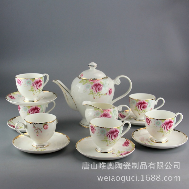 骨質瓷15頭茶具咖啡具 俏佳人高檔金邊陶瓷咖啡杯碟套裝 婚慶禮品工廠,批發,進口,代購