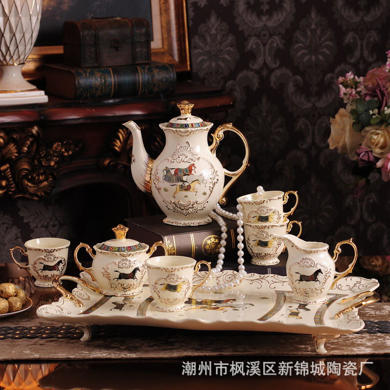 歐式咖啡茶具藝術擺件英式茶壺套裝下午茶高檔禮品陶瓷咖啡具套裝批發・進口・工廠・代買・代購