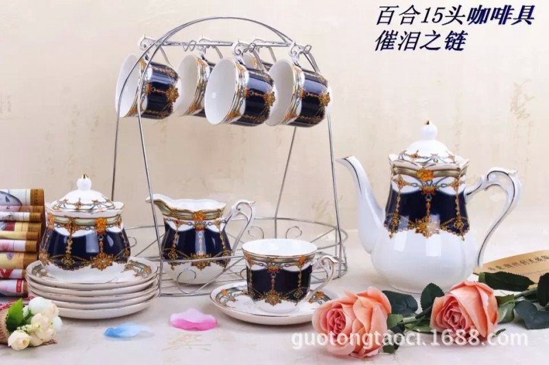 歐式風格15頭咖啡具 陶瓷咖啡杯具套裝 送禮擺設傢庭餐廳聚會花茶工廠,批發,進口,代購