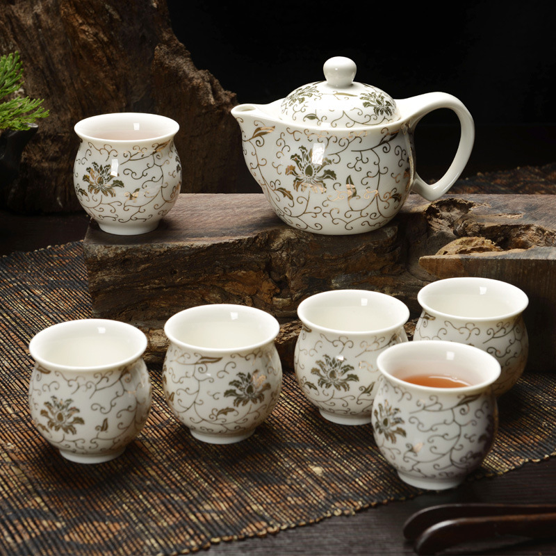 七頭雙層杯子陶瓷茶具套裝特價 整套景德鎮青花瓷禮品 定製LOGO工廠,批發,進口,代購