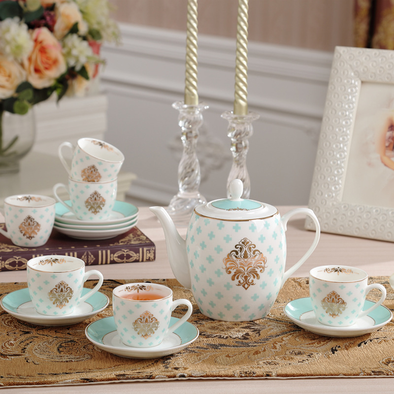 歐式奢華骨瓷咖啡紅茶水具套裝 13頭 創意咖啡杯碟 禮品包裝工廠,批發,進口,代購