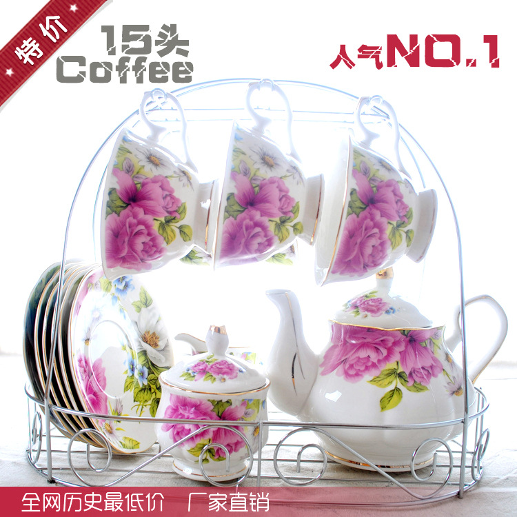15頭特價包郵咖啡杯子 歐式骨瓷咖啡杯碟勺套裝澳式咖啡具套裝工廠,批發,進口,代購
