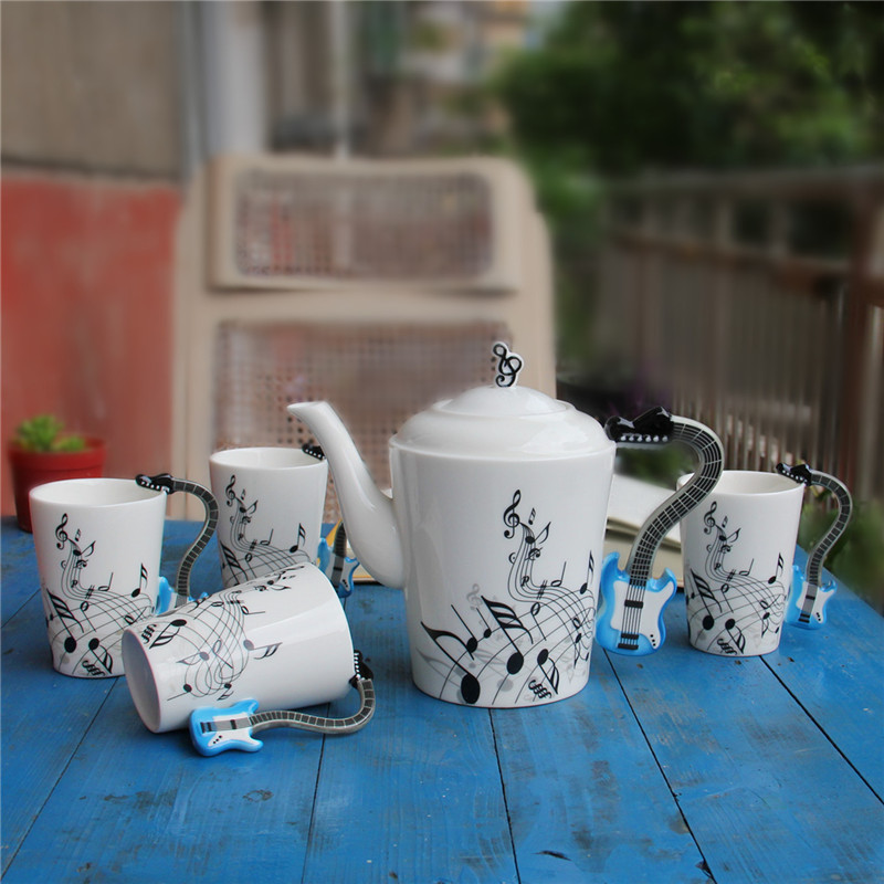 琺瑯瓷歐式音樂杯咖啡具套裝5件套陶瓷茶具冷水壺套組定製加logo批發・進口・工廠・代買・代購