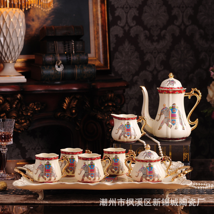 歐式咖啡茶具藝術擺件英式茶壺套裝大象下午茶高檔禮品陶瓷批發・進口・工廠・代買・代購