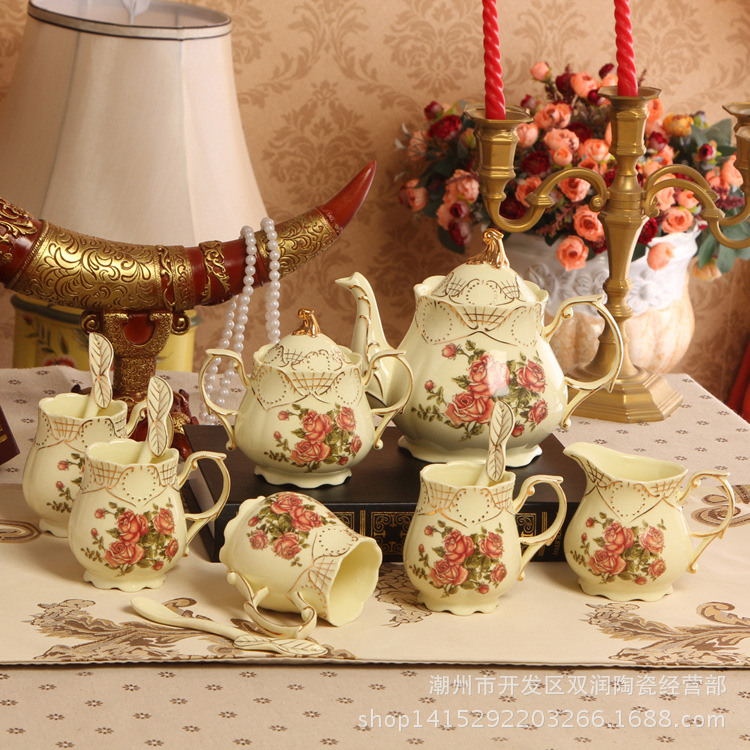 7頭高檔茶具咖啡杯碟套裝象牙瓷咖啡具 歐式陶瓷工藝品擺件批發批發・進口・工廠・代買・代購
