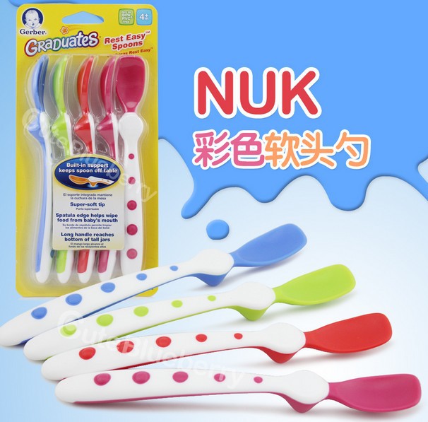 美國進口NUK軟頭勺長柄勺訓練勺子 嬰兒寶寶兒童餐具 彩色拆單批發・進口・工廠・代買・代購