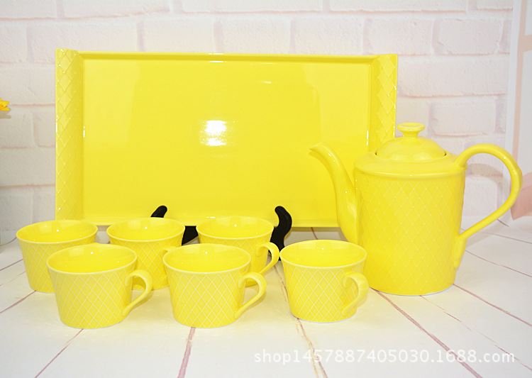 新款色釉咖啡具冷水壺套裝 8件套陶瓷茶具 下午茶咖啡杯擺件贈品批發・進口・工廠・代買・代購