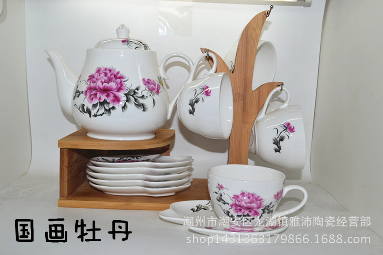 陶瓷水具 歐式咖啡具茶具禮品套裝配竹架...批發・進口・工廠・代買・代購