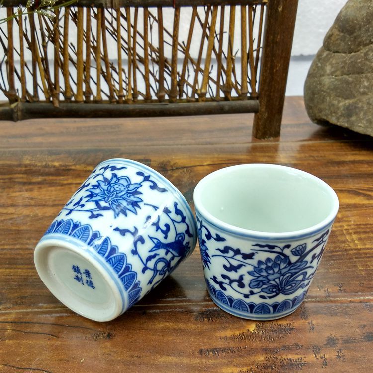 景德鎮青花陶瓷日韓清酒杯老式白酒主人杯小功夫茶杯品茗單杯工廠,批發,進口,代購