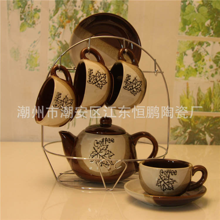 陶瓷咖啡杯套裝  4杯4碟1壺1架茶具 廣告促銷禮品 活動工廠,批發,進口,代購