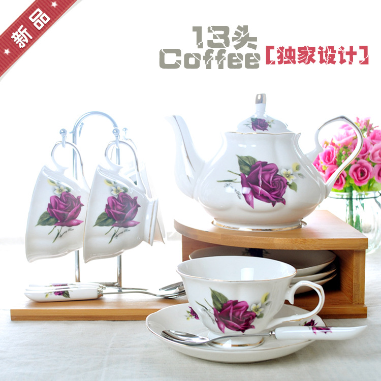 13頭咖啡具 咖啡杯具套裝 英式陶瓷下午歐式茶具 結婚禮品 一枝梅工廠,批發,進口,代購