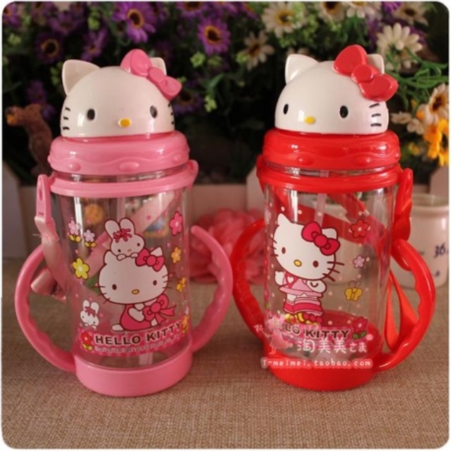 雙耳手柄吸管水杯hello kitty幼兒園 學生兒童水壺禮物獎品禮品工廠,批發,進口,代購