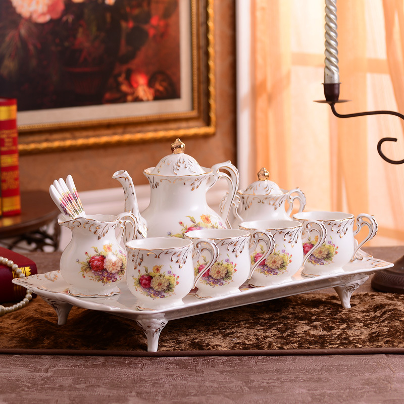 歐式高檔描金陶瓷咖啡具套裝 陶瓷下午茶紅茶茶具咖啡杯結婚禮物批發・進口・工廠・代買・代購