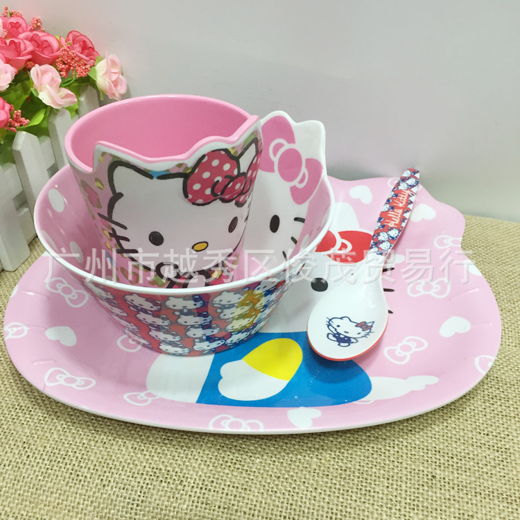 杯碗盤勺四件套套裝HelloKitty兒童密胺餐具卡通Kitty貓耐摔餐具工廠,批發,進口,代購