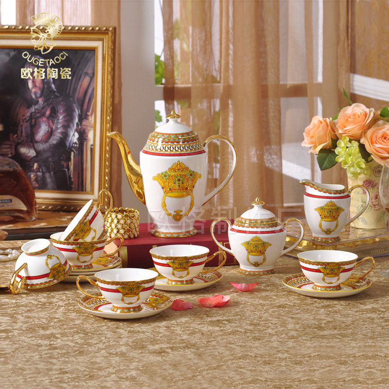 歐式骨瓷咖啡具杯具 高品質釉中彩陶瓷咖啡具套裝 15頭骨瓷茶具批發・進口・工廠・代買・代購