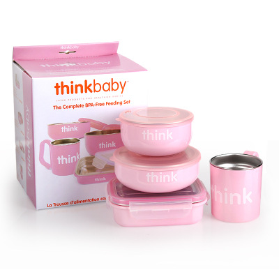 美國Thinkbaby寶寶不銹鋼兒童餐具水杯湯碗餐盒4件套 現貨批發・進口・工廠・代買・代購