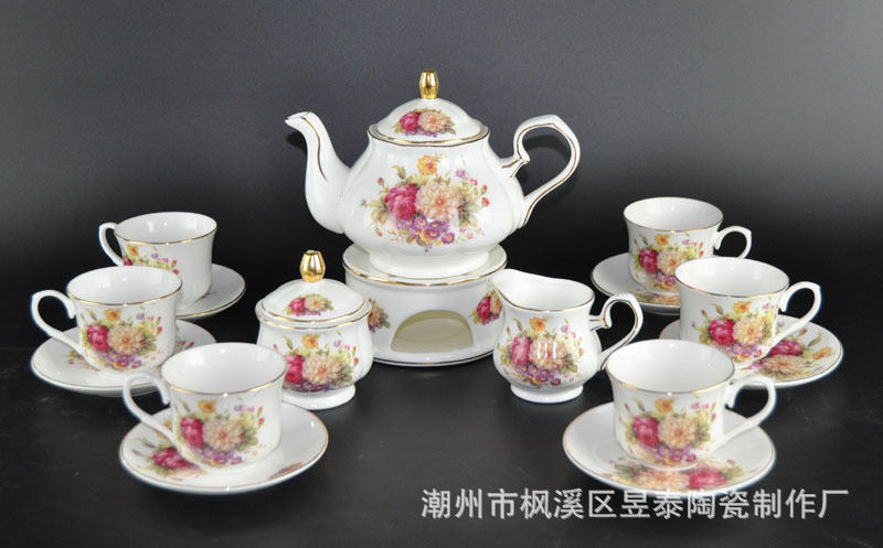 禮品贈品陶瓷大南瓜咖啡具套裝13頭下午茶咖啡杯咖啡壺手工圈金工廠,批發,進口,代購