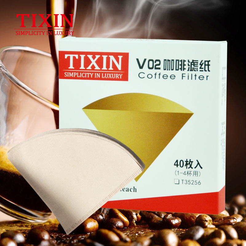 TIXIN/梯信 V02咖啡濾紙 滴漏式咖啡機錐型過濾紙 加厚無漂白40枚工廠,批發,進口,代購