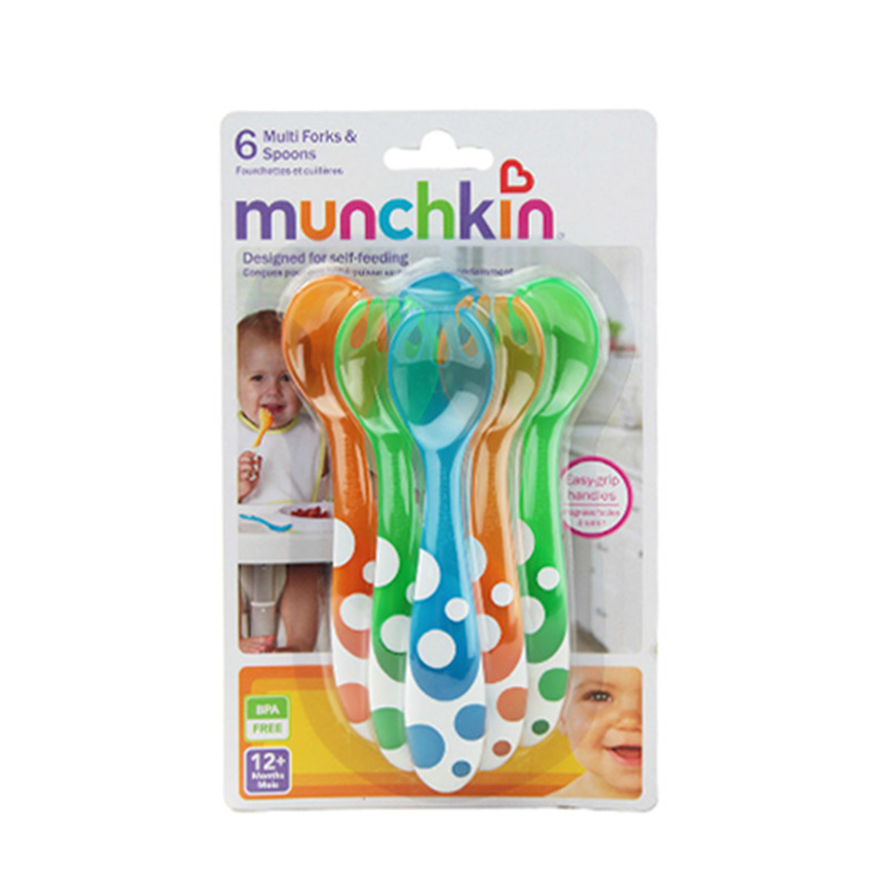 現貨Munchkin麥肯齊彩色小勺子/小叉子兒童餐具套裝6個裝 特惠工廠,批發,進口,代購