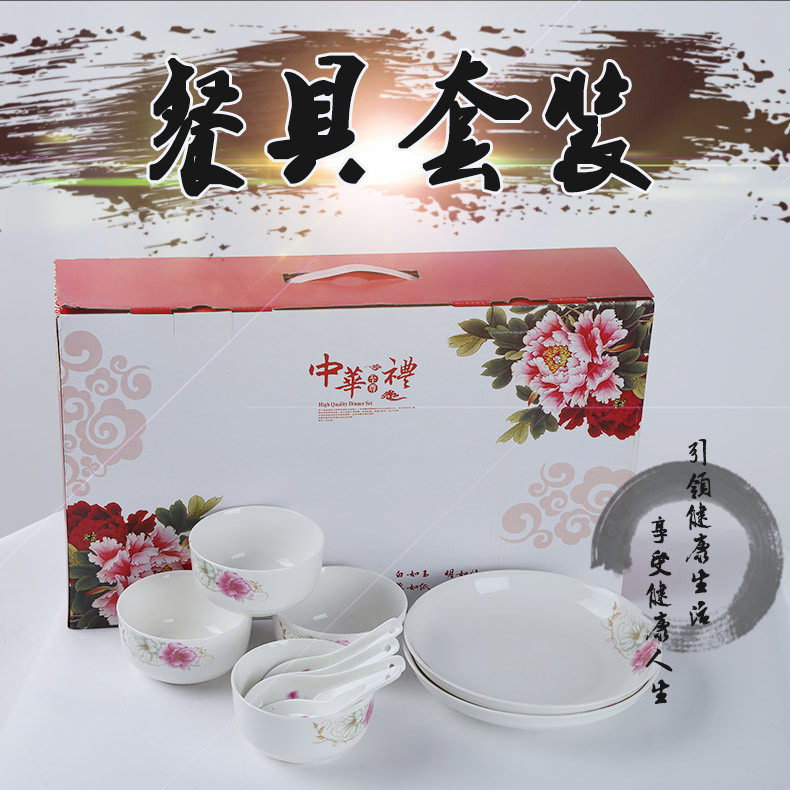 熱賣10頭陶瓷餐具套裝禮盒裝 節日禮品 4碗4勺2盤精品陶瓷餐具工廠,批發,進口,代購
