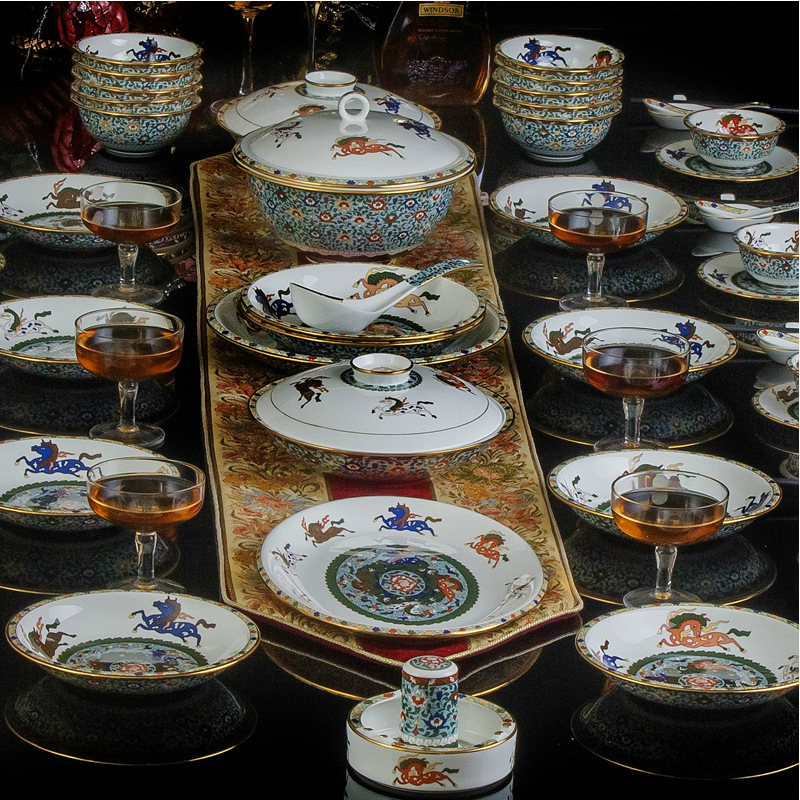 高檔骨瓷餐具套裝碗 景德鎮68頭奢華中式瓷器盤子創意陶瓷盤碗碟批發・進口・工廠・代買・代購