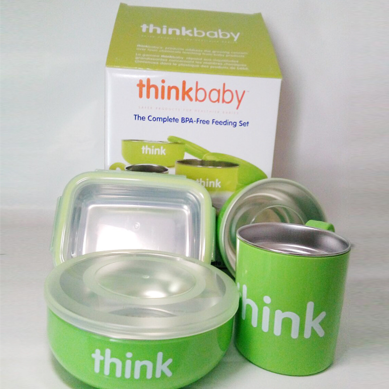 美國進口thinkbaby不銹鋼餐具套裝4件套寶寶嬰兒餐盒飯盒綠色批發・進口・工廠・代買・代購