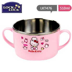 韓國樂扣Hello Kitty嬰兒童餐具粉色卡通寶寶雙耳飯碗湯碗LKT476工廠,批發,進口,代購