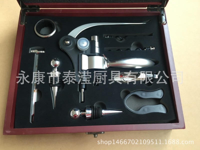 現貨供應木盒套裝紅酒開瓶器套裝九件套 開瓶器9件套 促銷禮品工廠,批發,進口,代購