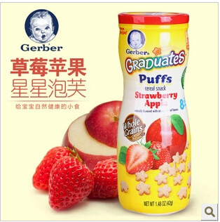 美國Gerber嘉寶星星泡芙草莓蘋果口味6*42g嬰幼兒輔食04520工廠,批發,進口,代購