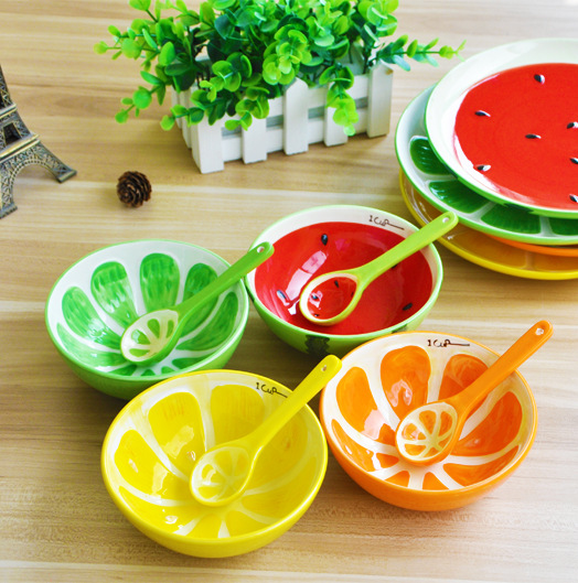 日式仿真陶瓷水果碗 西瓜碗 碗盤勺碟手工彩繪 仿真水果餐具批發工廠,批發,進口,代購