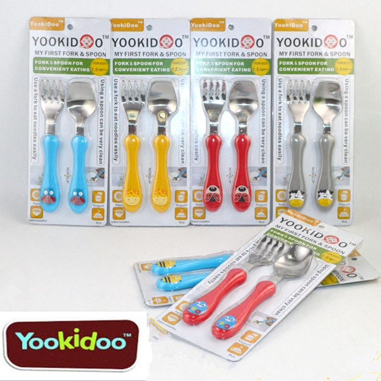 yookidoo愛動物園安全兒童不銹鋼叉勺套裝 寶寶學習訓練筷餐具批發・進口・工廠・代買・代購
