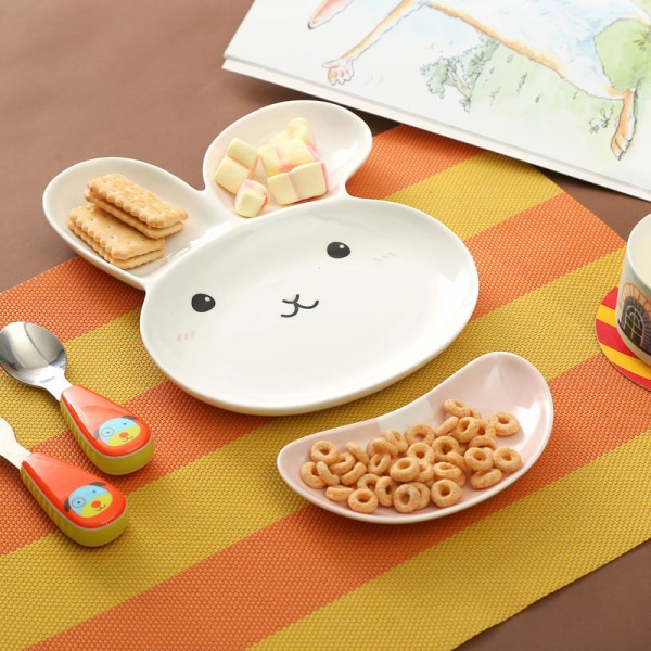 創意超可愛兔子陶瓷西餐盤子 早餐分格餐盤三格菜 出口日本原單批發・進口・工廠・代買・代購