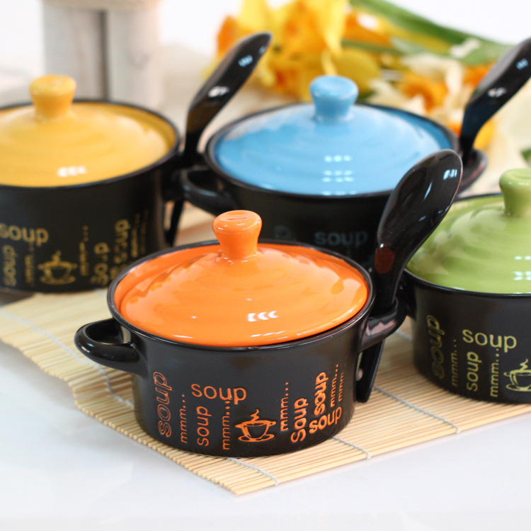 外貿原單日用soup雙耳陶瓷碗 日式餐具套裝  創意迷你砂鍋四色混工廠,批發,進口,代購