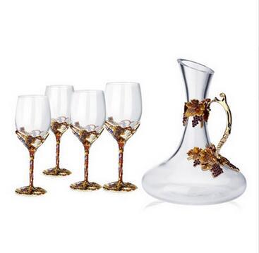 金色收獲水晶玻璃紅酒杯套裝（五件套）高腳杯醒酒器具禮品擺件批發・進口・工廠・代買・代購
