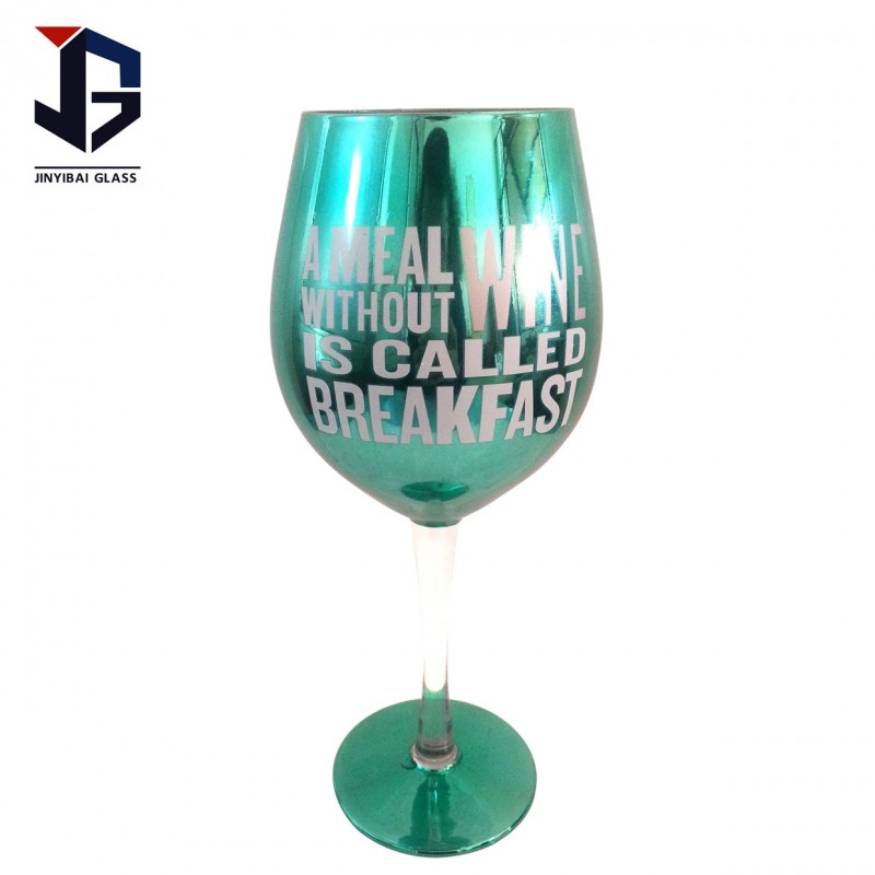玻璃紅酒杯  綠色電鍍花紙 廠傢定製logo印製生產工廠,批發,進口,代購