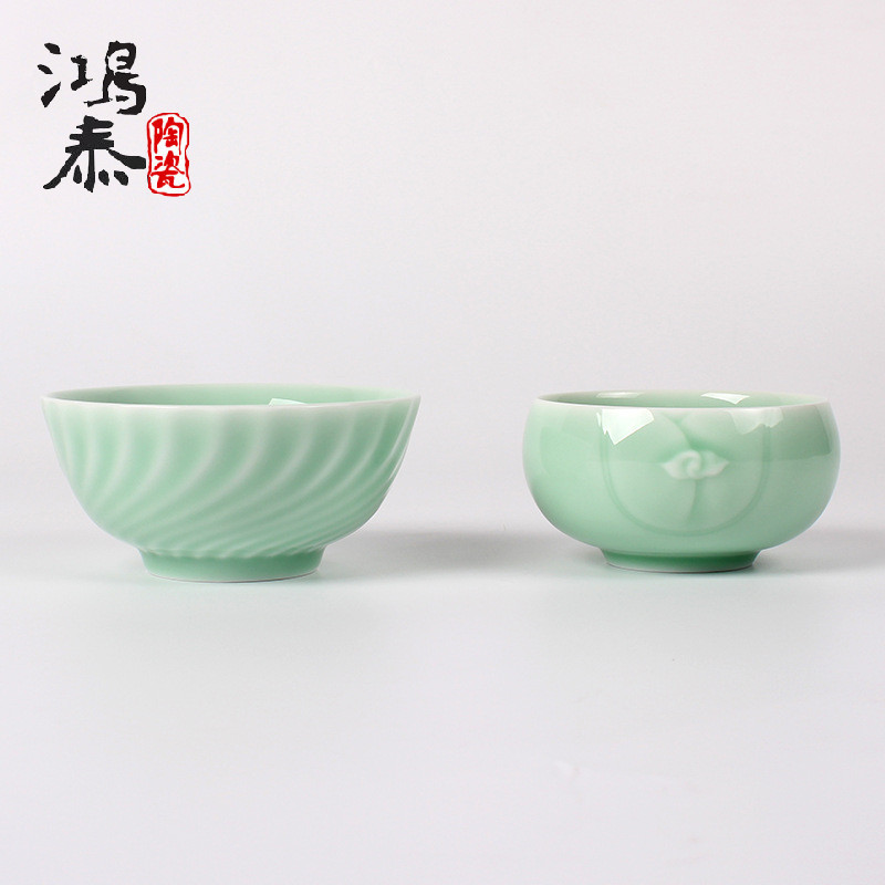 廠傢直銷創意3.6寸龍泉青瓷米飯碗湯碗 浮雕陶瓷碗杯洗訂製批發・進口・工廠・代買・代購