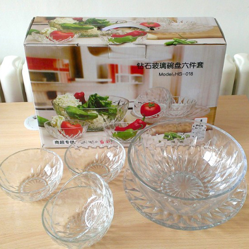 特價 高檔水晶鉆石碗盤六件套 玻璃碗 沙拉碗廣告促銷活動贈品批發・進口・工廠・代買・代購