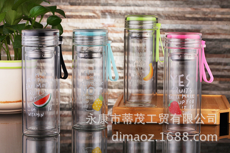 義烏廠傢熱銷廣告創意透明雙層真空防燙手玻璃杯 杯具可定製logo工廠,批發,進口,代購