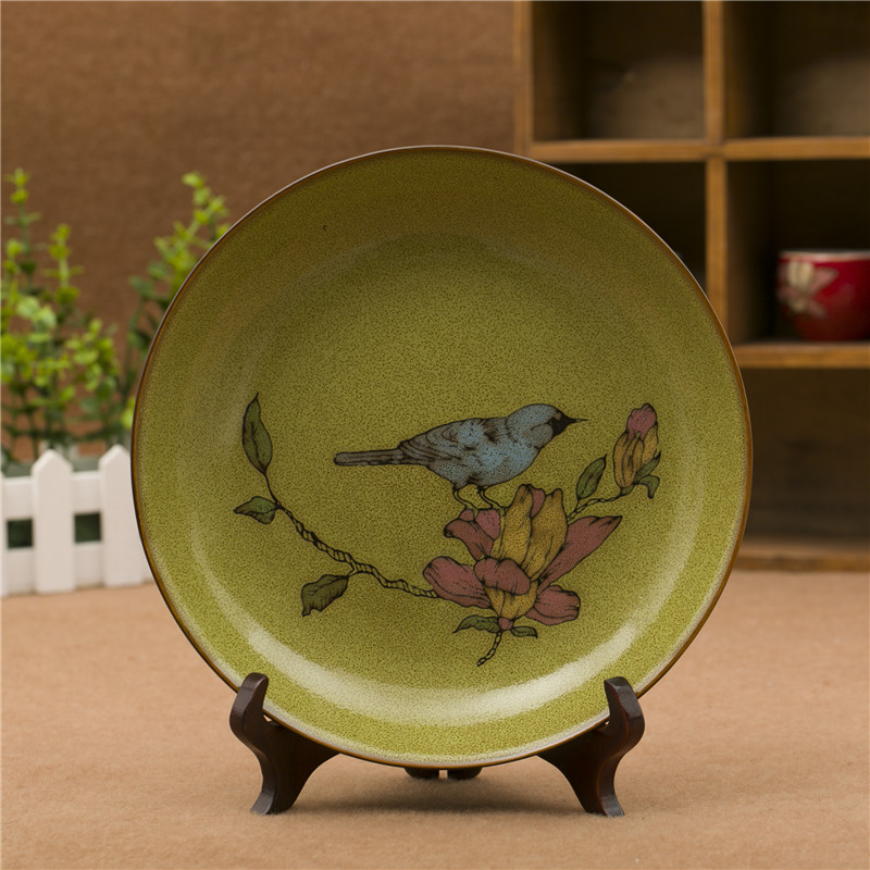 8寸菜盤 手繪中式古典花鳥陶瓷盤子 陶瓷擺件 掛盤工廠,批發,進口,代購