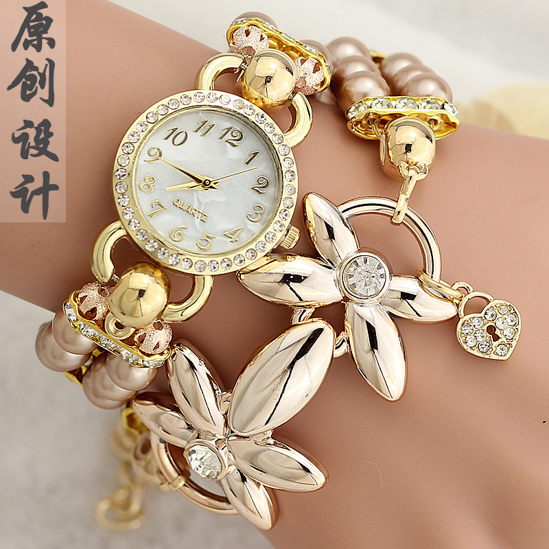 時尚手鏈表 纏繞鑲鉆韓版創意珍珠新款女學生手錶 速賣通爆款手錶工廠,批發,進口,代購