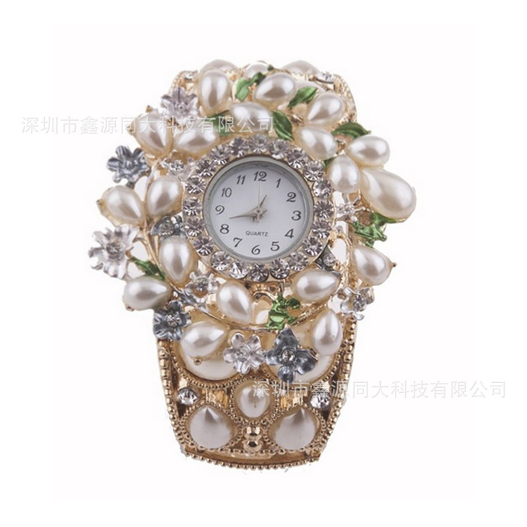 韓版熱賣時尚潮流女士珍珠帶石英手鐲表工廠,批發,進口,代購