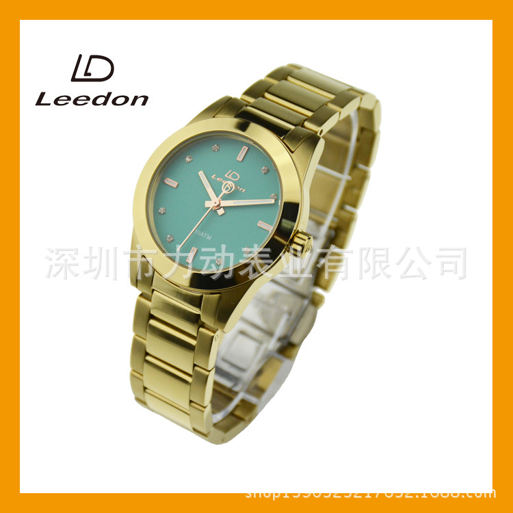 韓版正品Leedon力動女士手錶 不銹鋼真皮防水手錶女款 高檔女表工廠,批發,進口,代購