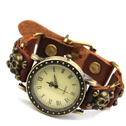 日韓骷髏頭復古簡約 真皮手鏈表 手錶批發・進口・工廠・代買・代購