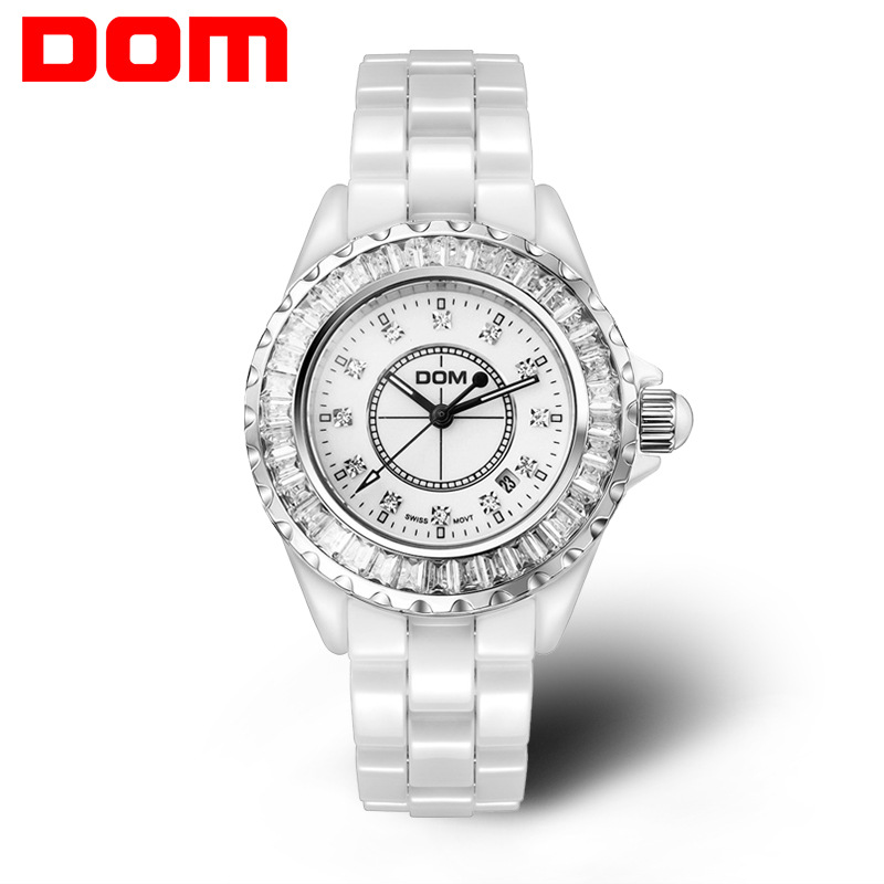 女表 正品 香港DOM 間金 女士陶瓷手錶白色 韓國時尚水鉆 時裝表批發・進口・工廠・代買・代購