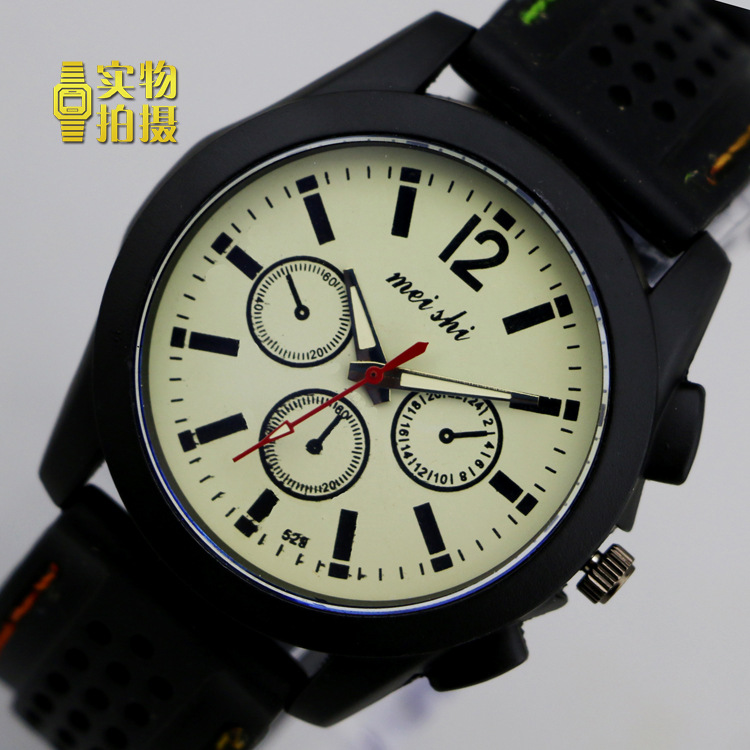 Meishi 韓版熱賣仿六針膠帶時尚手錶中性學生流行腕表多色可選工廠,批發,進口,代購