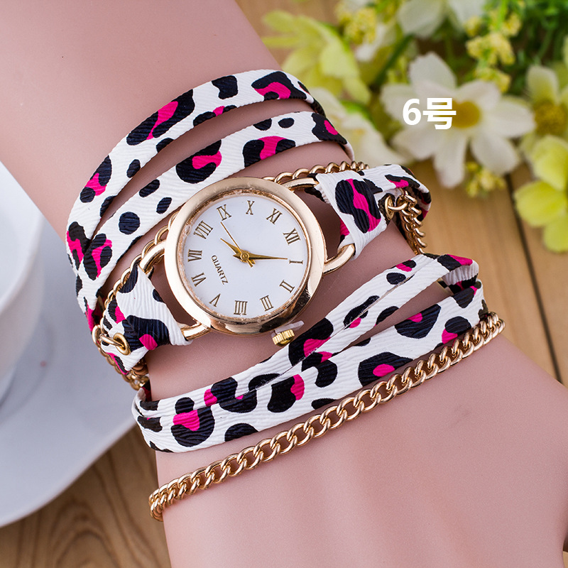 歐版韓國長帶鏈條纏繞手錶 速賣通金色三圈纏繞鏈條豹紋手錶工廠,批發,進口,代購